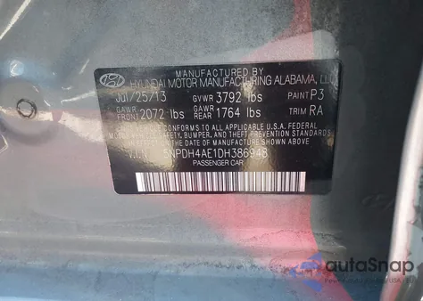 2013 Hyundai Elantra Gls из США, поврежденный, VIN 5NPDH4AE1DH386948